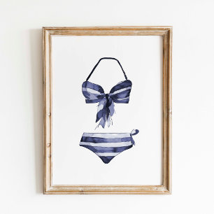 Vintage Navy Striped Bikini Poster