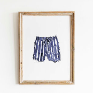 Vintage Navy Striped Swim Trunks Poster
