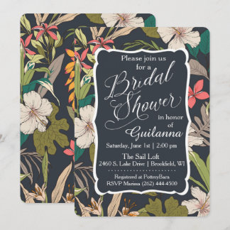 Vintage Navy Tropical Bridal Shower Invitation