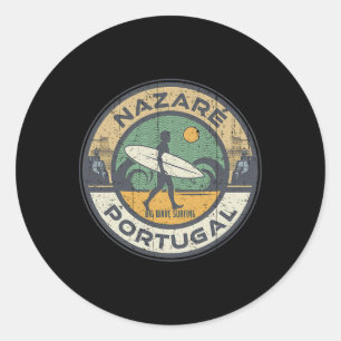 Vintage Nazare Portugal Beach Vintage Retro Surfin Classic Round Sticker