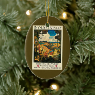 Vintage NC Wyeth Travel Poster, In Old Kentucky Ceramic Ornament