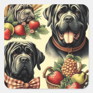 Vintage Neapolitan Mastiff Illustration Square Sticker