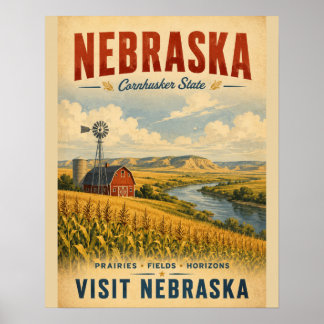 Vintage Nebraska Cornhusker State Travel Poster wi
