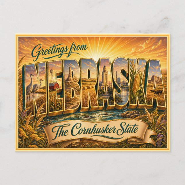 Vintage Nebraska Greeting From Postcard (Front)