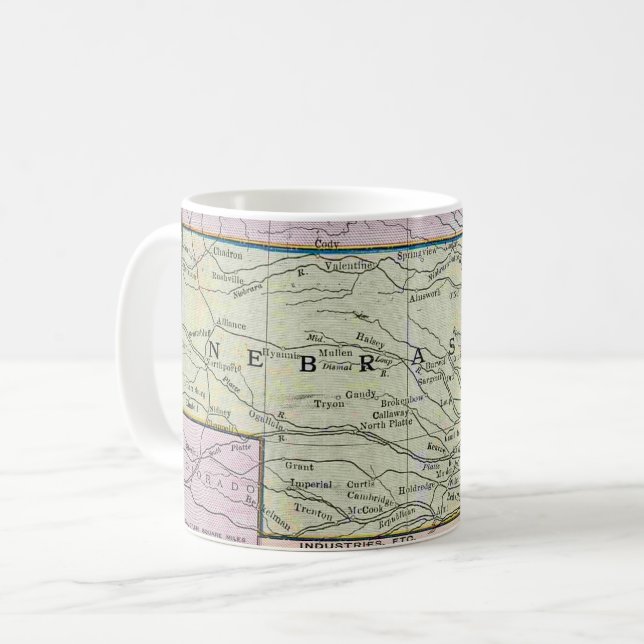 Vintage Nebraska Map Coffee Mug (Front Left)