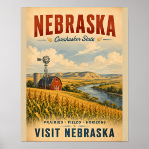 Vintage Nebraska Travel Poster with Golden Prairie