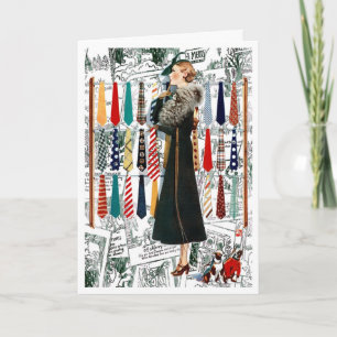 VINTAGE "NECKTIES"  DECO HOLIDAY SHOPPER GREETING CARD