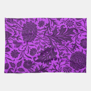 Vintage neon and dark purple floral pattern tea towel