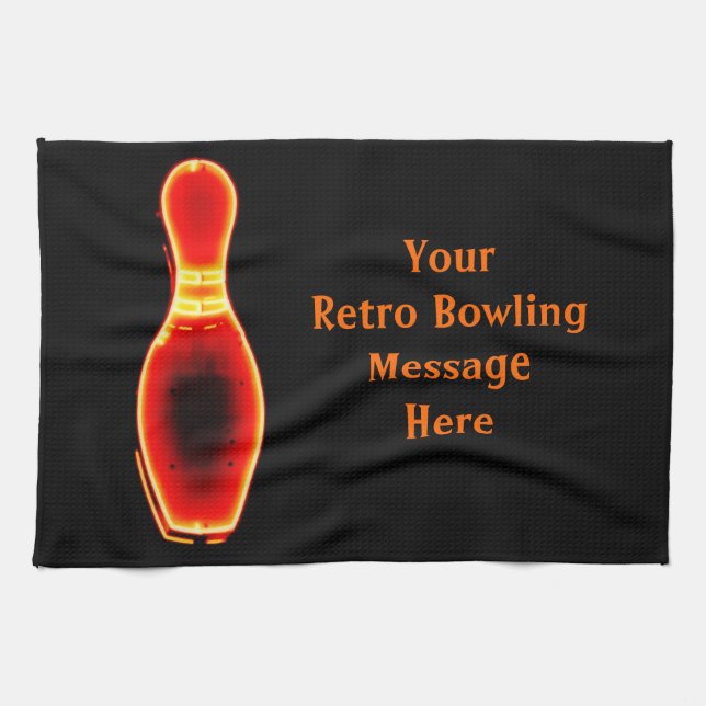 Vintage Neon Bowling Pin Tea Towel (Horizontal)