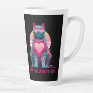 Vintage Neon Cat Valentine`s Day Latte Mug