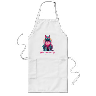 Vintage Neon Cat Valentine`s Day Long Apron