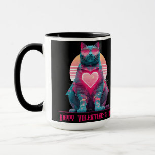 Vintage Neon Cat Valentine`s Day Mug