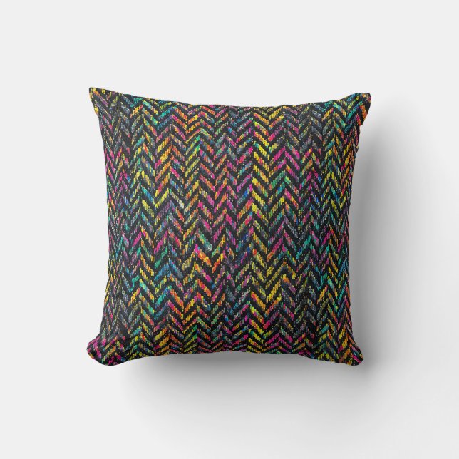 Vintage neon herringbone cushion (Front)