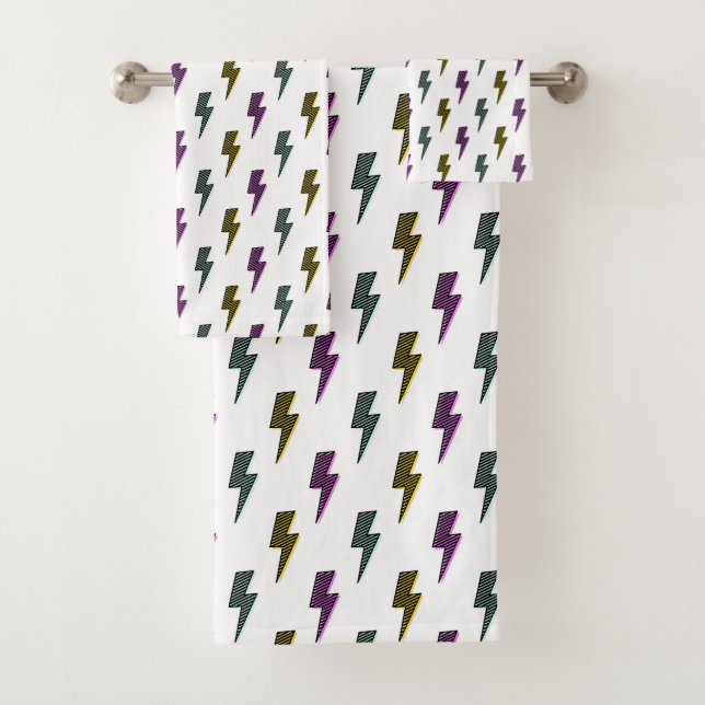 Vintage Neon Lightning Bolt Pattern Bath Towel Set (Insitu)