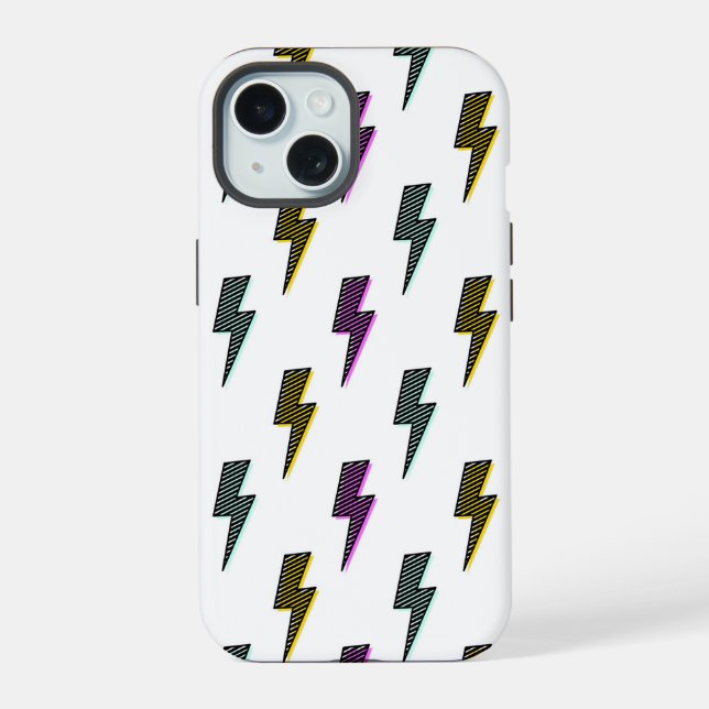 Vintage Neon Lightning Bolt Pattern iPhone 15 Case (Back)