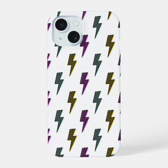 Vintage Neon Lightning Bolt Pattern iPhone 15 Case (Back)