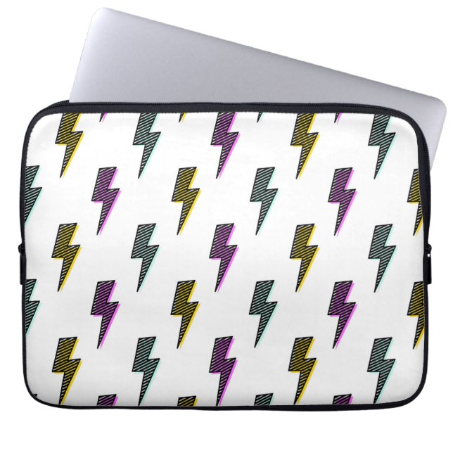 Vintage Neon Lightning Bolt Pattern Laptop Sleeve (Front)