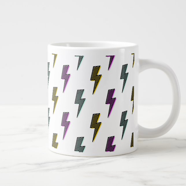 Vintage Neon Lightning Bolt Pattern Large Coffee Mug (Right)