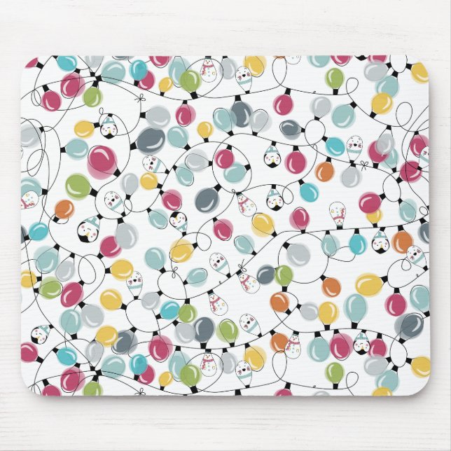 Vintage Neon Penguin Christmas Balloons Mouse Pad (Front)