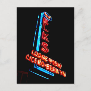 Vintage Neon Sign, Elks Club In Berwyn Il. Postcard