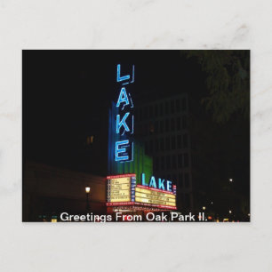 Vintage Neon Sign, Lake Theatre, Oak Park Il. Postcard