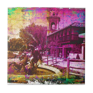 Vintage Neptune Fountain Colourful Grunge Ceramic Tile