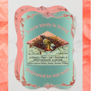 Vintage nesting bird baby shower invitation
