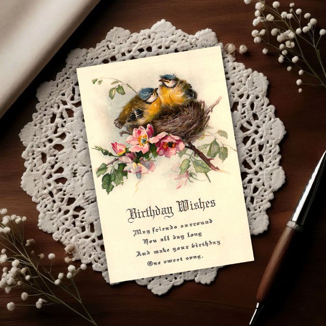 Vintage Nesting Chicks 1917 Birthday Postcard (Creator Uploaded)