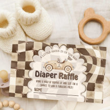 Vintage Neutral Race Car Baby Shower Diaper Raffle