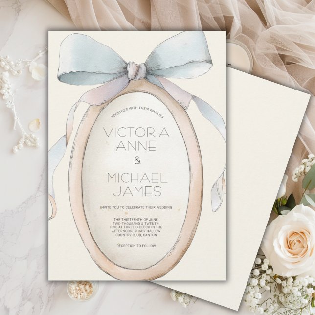 Vintage Neutral Ribbons Wedding Invitation (Creator Uploaded)