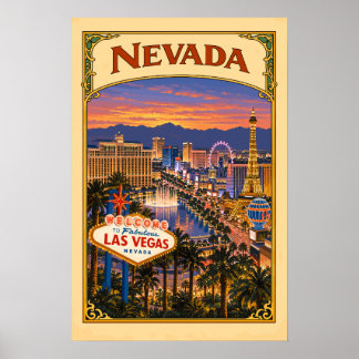 Vintage Nevada Las Vegas Travel Poster 