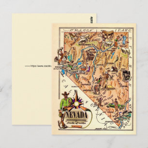 Vintage Nevada Map Postcard