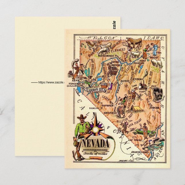 Vintage Nevada Map Postcard (Front/Back)