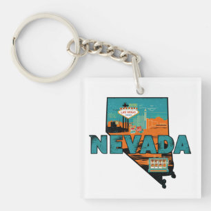 Vintage Nevada State Map USA Travel Key Ring