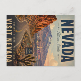 Vintage Nevada Travel Poster with Desert Road and Holiday Postcard
