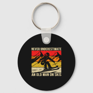 Vintage Never Underestimate An Old Man On Skis Fun Key Ring