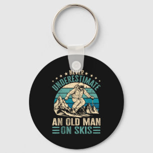 Vintage Never Underestimate An Old Man On Skis Fun Key Ring