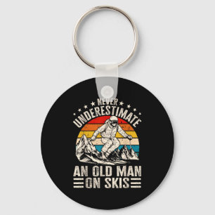 Vintage Never Underestimate An Old Man On Skis Fun Key Ring