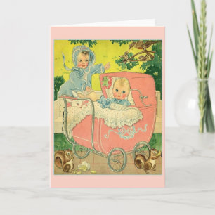 Vintage New Baby and Sibling Greeting Card