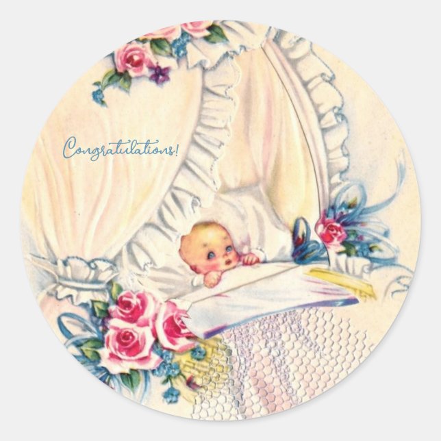 Vintage New Baby Congratulations Classic Round Sticker (Front)