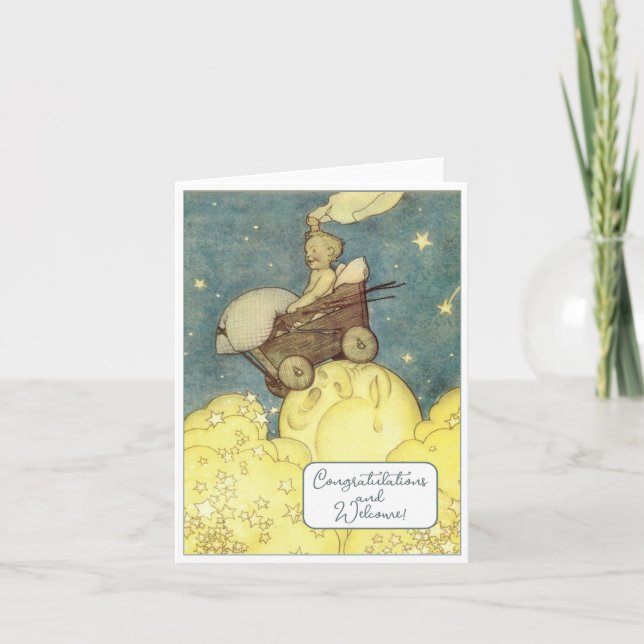 Vintage New Baby Congratulations Flat Card (Front)