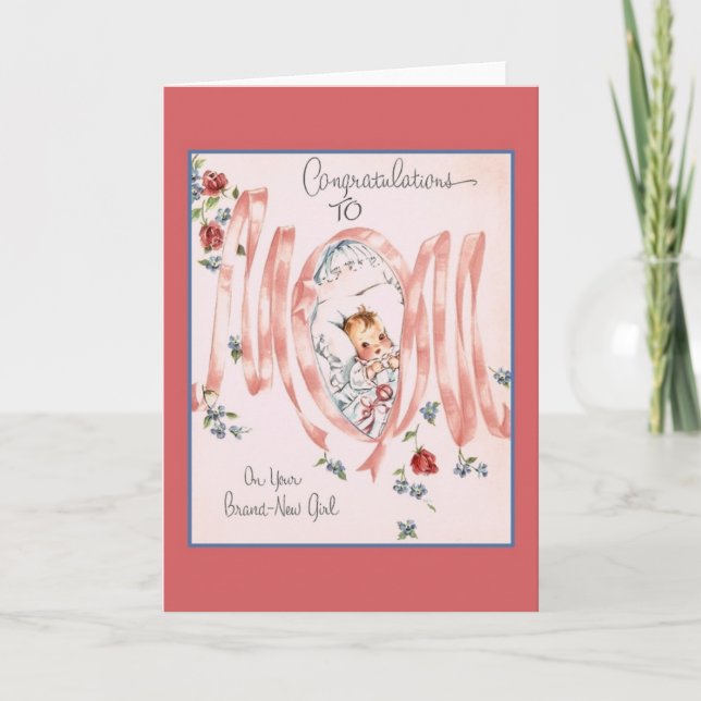 Vintage New Baby Girl Greeting Card (Front)