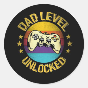 Vintage New Dad Level Unlocked day For Gamer Classic Round Sticker