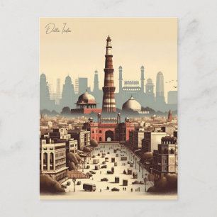 Vintage New Delhi, India Travel watercolor retro Postcard