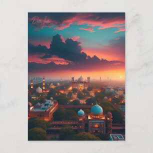 Vintage New Delhi, India Travel watercolor retro Postcard