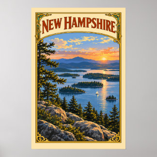 Vintage New Hampshire Lake Winnipesaukee Travel Poster