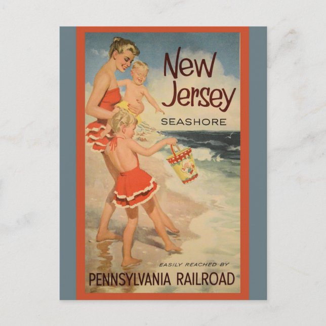 Vintage New Jersey Beaches Pennsylvania Railroad Postcard (Front)
