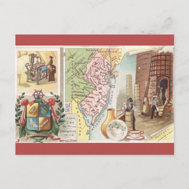 Vintage New Jersey Map Postcard (Front)