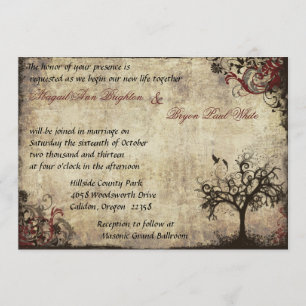 Vintage New Life Wedding Invitation in Wine