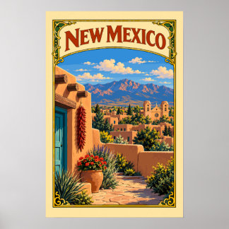 Vintage New Mexico | Santa Fe Adobe  Poster